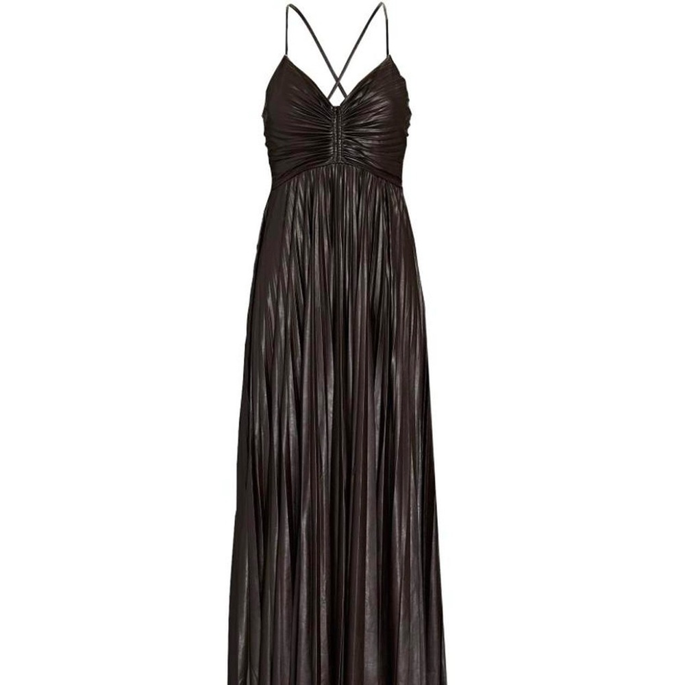 ALC Aries Pleated Gown Faux Brown Leather Gown size 6